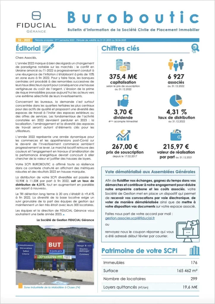 SCPI Buroboutic bulletin d'information semestriel