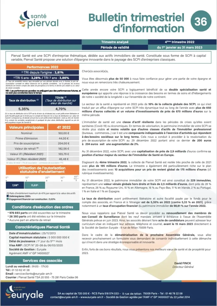 SCPI Pierval Santé bulletin trimestriel d'information